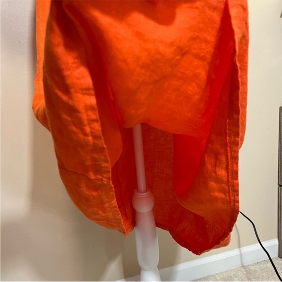 Vanessa Zani Orange Linen Midi Dress | Split Neck Short Sleeves | Made in Italy - Picture 4 of 11